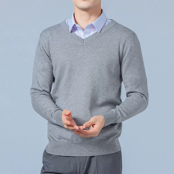 Autumn and Winter New Men's V-neck Loose plus size Gentleman Pullover Long-sleeved Sweater Middle-aged Knitted Chicken Collar Base Shirt