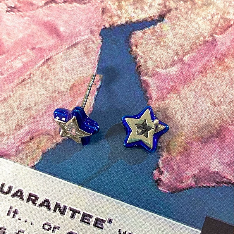 Серьги 925 серебро синие звёздочки, 3,7×3 см, лёгкие 3,17 г