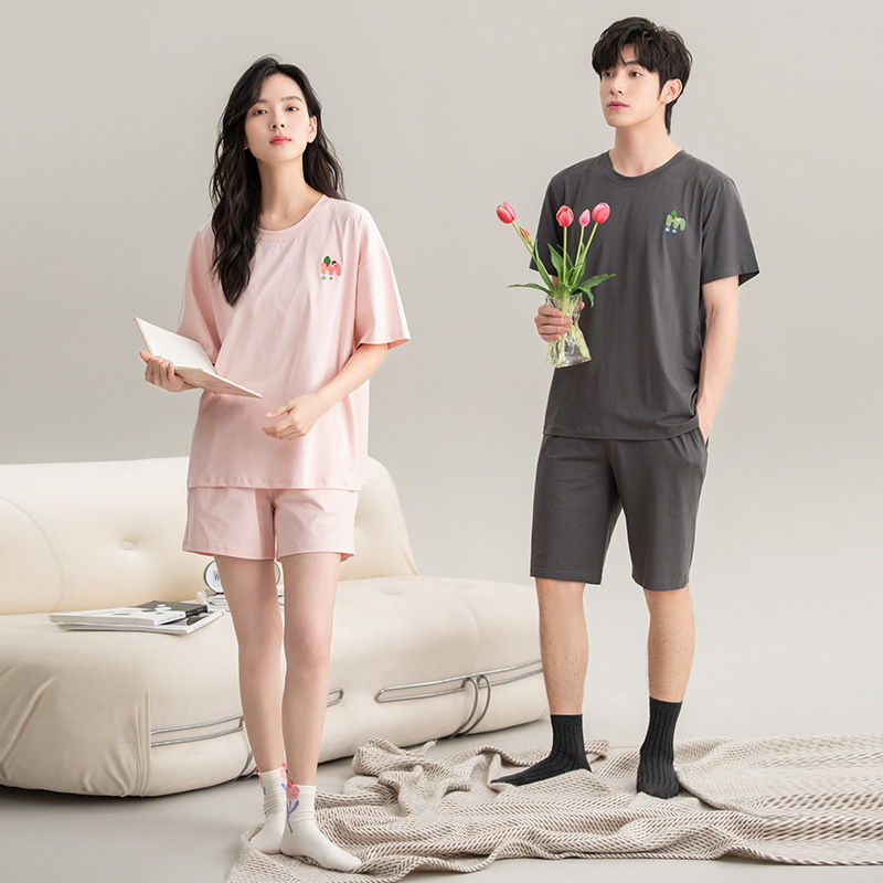 [Antibacteriano] Pijamas de pareja, ropa de hogar de algodón de manga corta de verano para mujer, pantalones cortos delgados para hombre, sueltos y exteriores