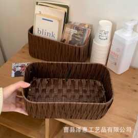马桶水箱盖纸篮多用途手工编织塑料藤编篮物品整理乡村风收纳