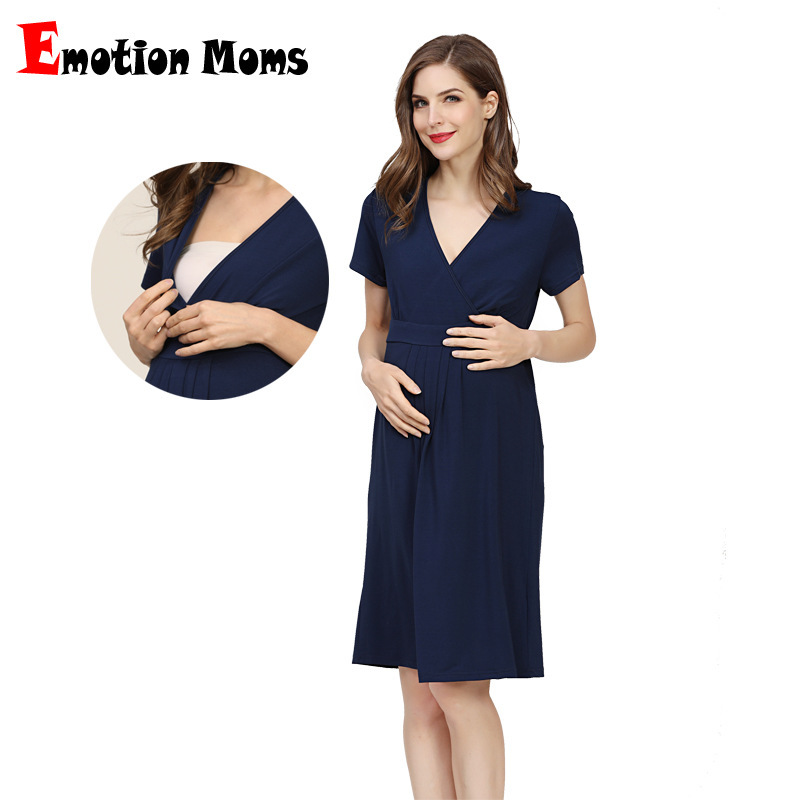 Emotionmoms Summer New Short-sleeved Pregnant Women's dress V-neck Lactation Clothes plus size dress for Europe and America