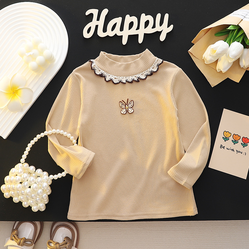 Children's Spring Outfit 2024 New Long-Sleeve T-Shirt for Girls, Stylish Korean Version, Baby Girl Top for Outerwear and Underlayers