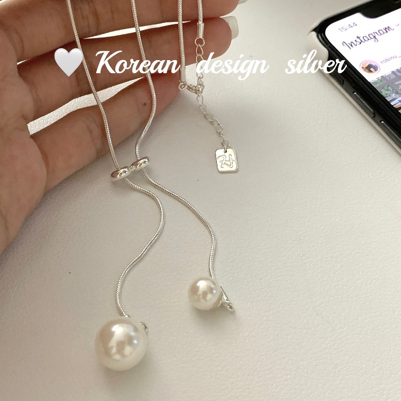 秋冬款上新飾品 S925純銀長長款蛇骨珍珠毛衣鏈項鍊女 小眾設計