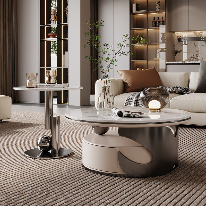 Light Luxury Modern Rock Plate Size Round Combination Coffee Table Living Room Simple Household Large and Small Apartment High-end 2024 New Style