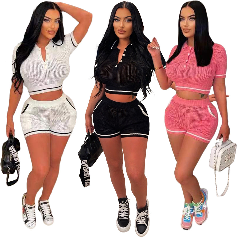 420g Weight Short Sleeve Sleeve Length Spandex, Polyester Fabric Type Pant Co-ord Set Sets Type 2 Pieces Set Quantity Daily Occasion V Neck Neckline Slim Fit Type Solid Color Pattern Summer Season Women's Gender Simple Style Style Daily Women's Simple Style Solid Color Spandex Polyester Pant Co-ord Set Shorts Sets 无