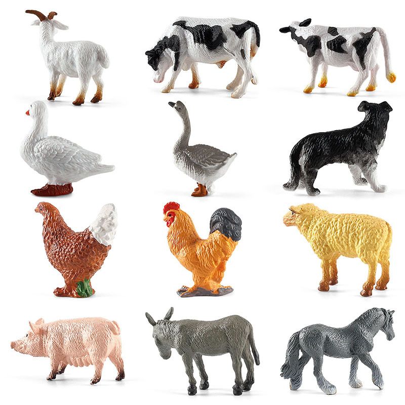 Transfronteriza nuevos niños simulación granja aves modelo animal sólido pollo pato ganso ganado caballo ovejas perro burro arena bandeja adornos
