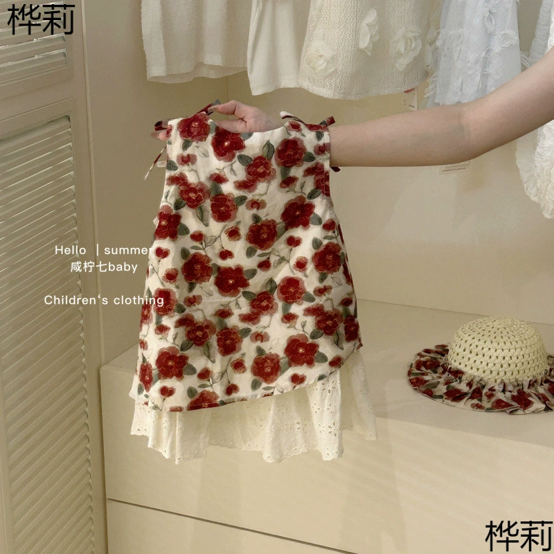Детское платье-сарафан с цветочным принтом, лето 2025, новинка, лоскутное, милое