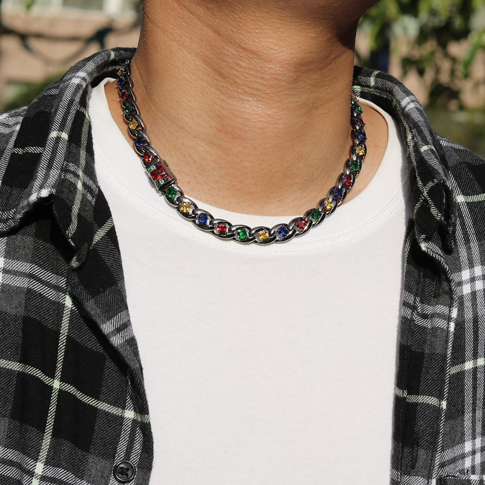 Cuban Link Chain Necklace With Full Zircon Stones For Men And Women_voghion.com