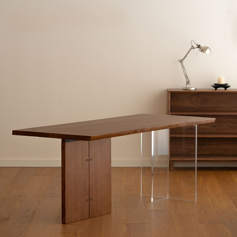 Dingliceng Geometric Table Walnut Color｜Ash Solid Wood Vintage Style Minimalist Table Desk Dining Table