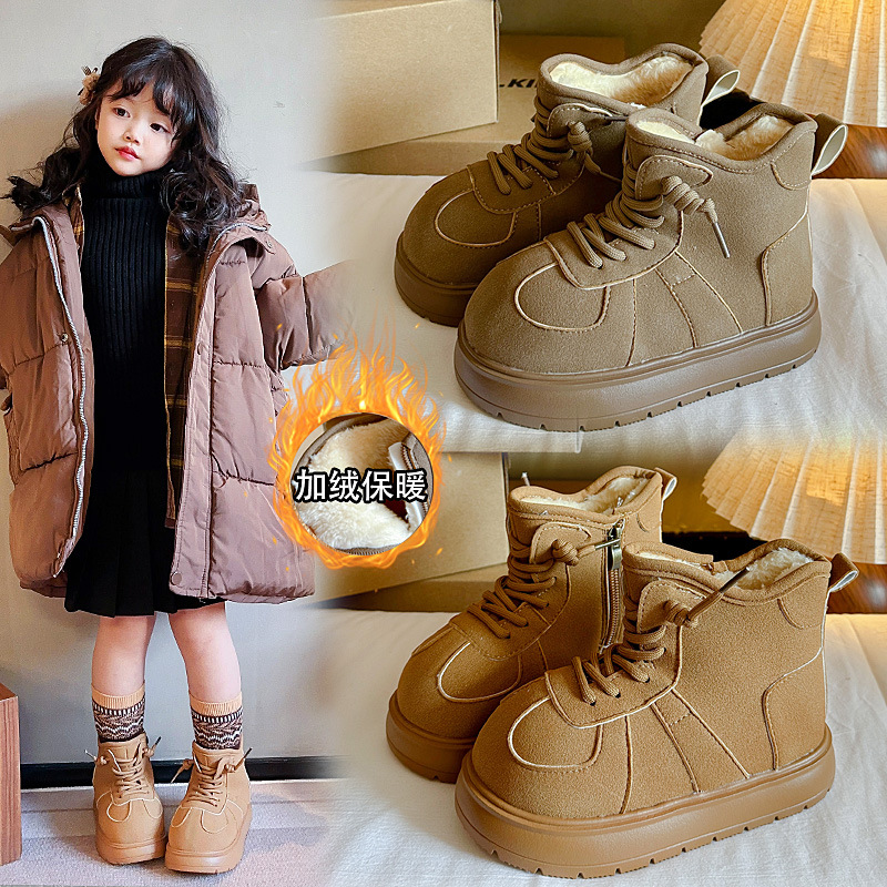 Girls' Snow Boots 2025 Winter New Children's Cotton Shoes Kapibara Large Toe Plush Thickened Parent-Child Loafers