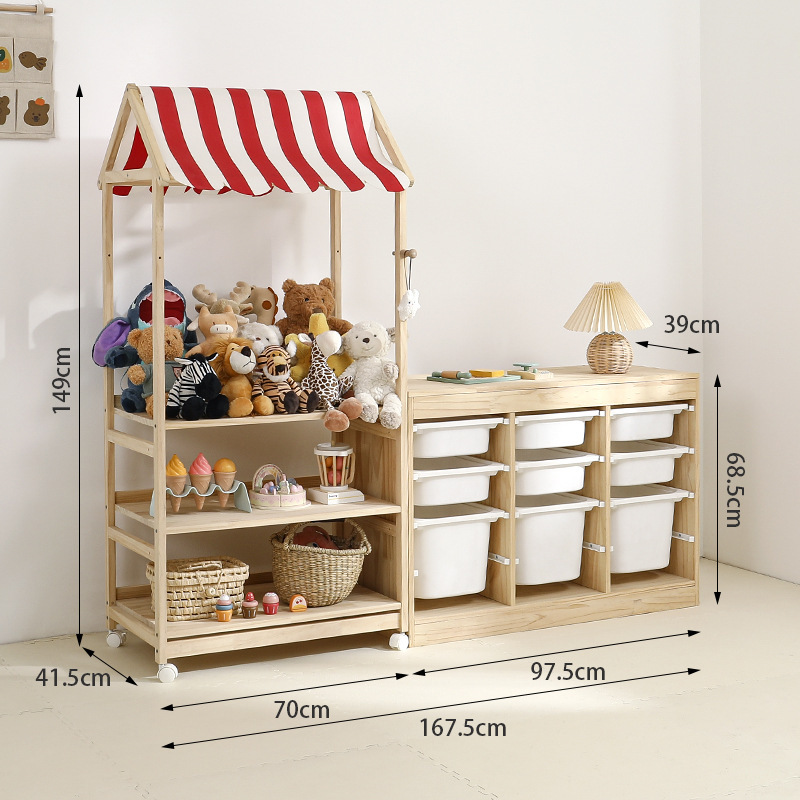 赤ちゃんのおもちゃの人形の棚の自動車の展示棚のままごとの小さい販売店のカートの実木の子供の収納棚|undefined