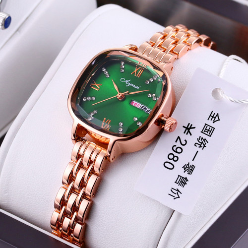 Swiss brand steel strap compact waterproof temperament rhinestone women's watch square fashion women's watch does not fade