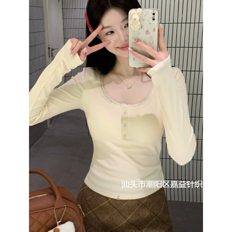 Корейская версия шлифовальной шерсти с толстым квадратным воротником ключицы нижняя рубашка женская осень-зима новая теплая тонкая рубашка с длинными рукавами