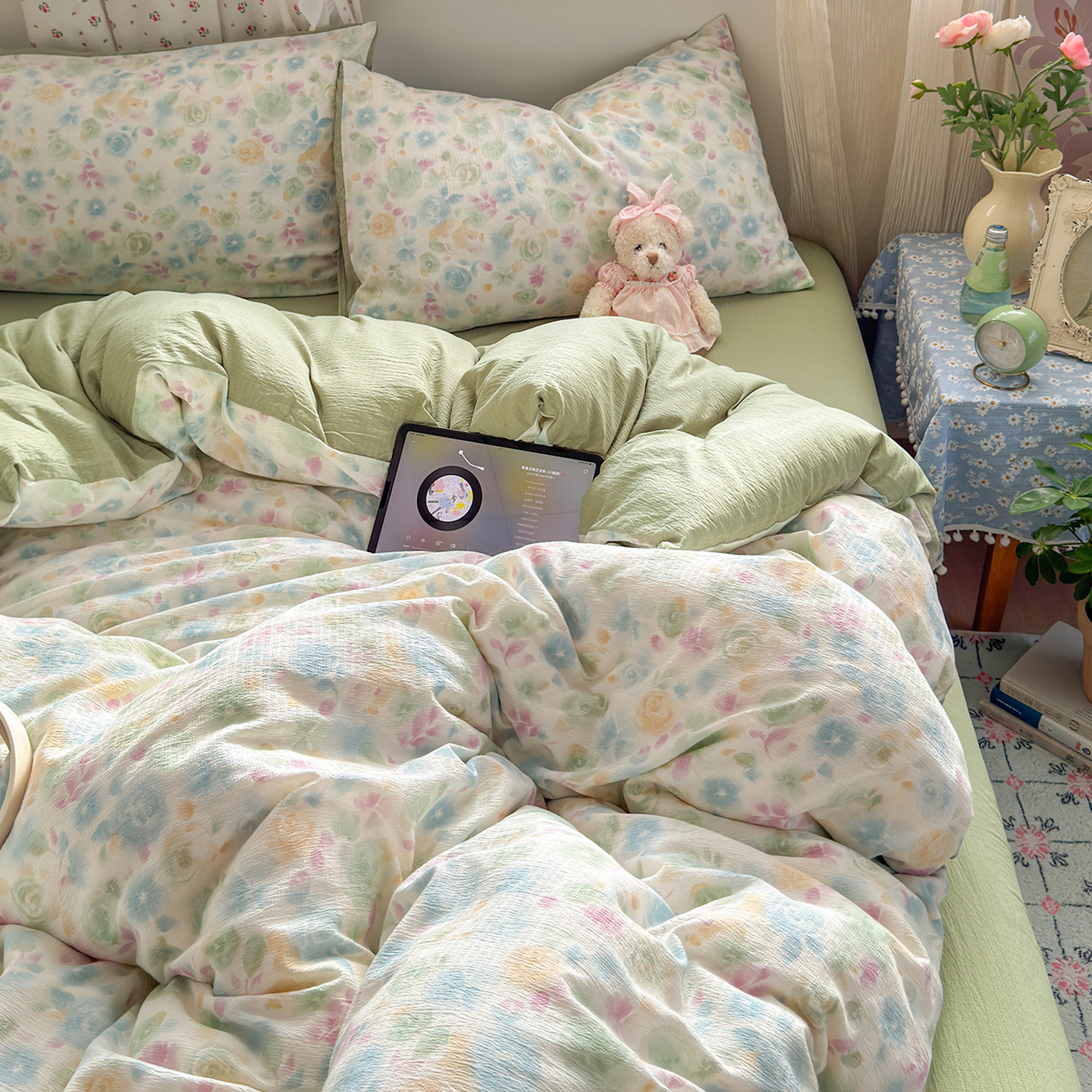 Una clase de cuatro piezas de grado materno-infantil de algodón puro de doble capa de algodón en la cama cubierta de sábanas de cama nueva cama de dormitorio Kasa San set de 4 piezas