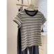 European contrast striped T-shirt women's spring and summer 2025 new slim-fit bottoming top with age-reducing shoulder short sleeves