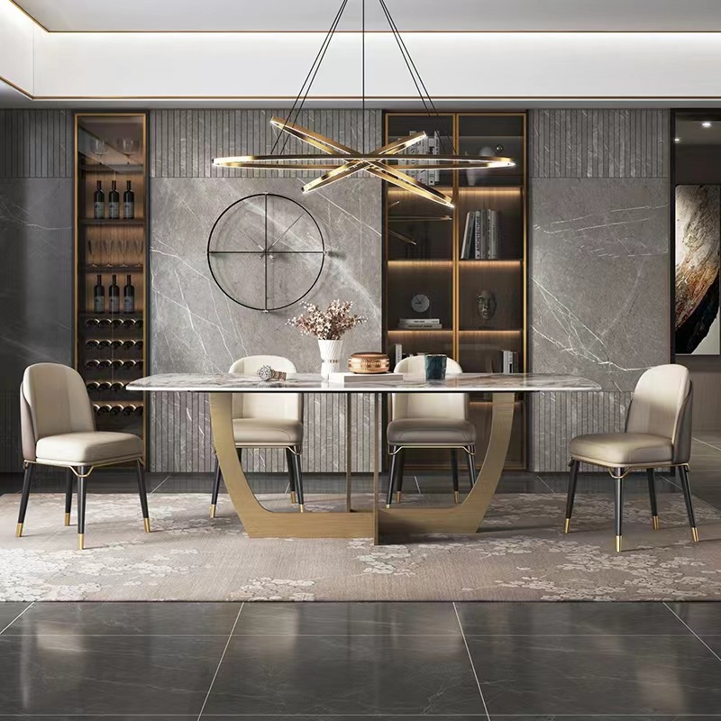 Italian Style Minimalist High-end Modern Simple Rectangular Dining Table Top Tempered Household Small Apartment Dining Table