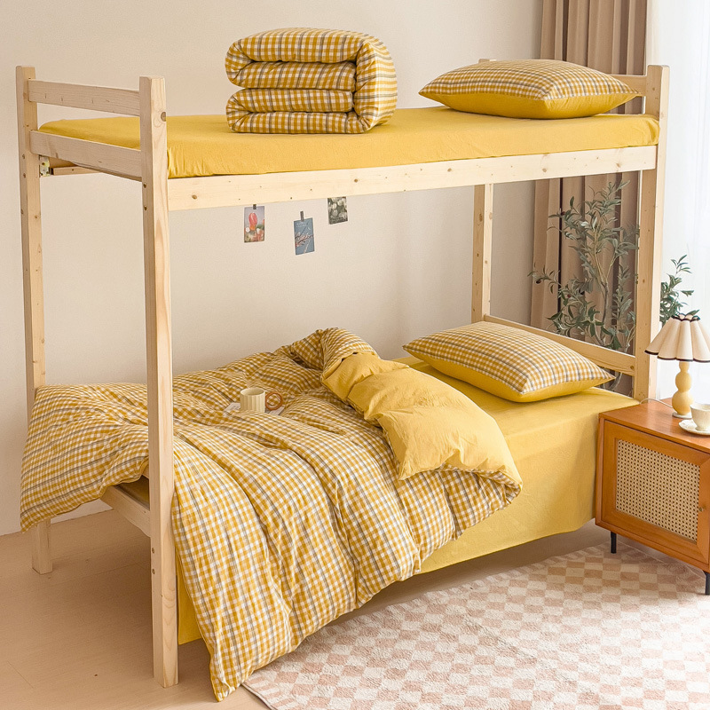 Non-printed pure cotton student dormitory three-piece set good bedding set Plaid solid color single upper and lower bunk 0.9 fitted sheet