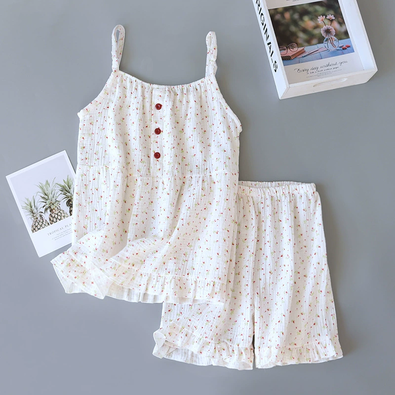 Japanese cute summer pijama, gauze shorts, set, lifting effect, oversize