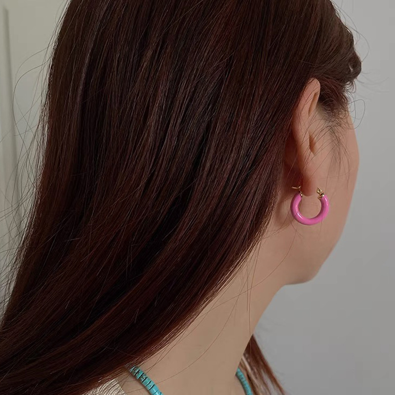 Daily Occasion Cute Geometric Stainless Steel Plating Hoop Earrings 1 Pair