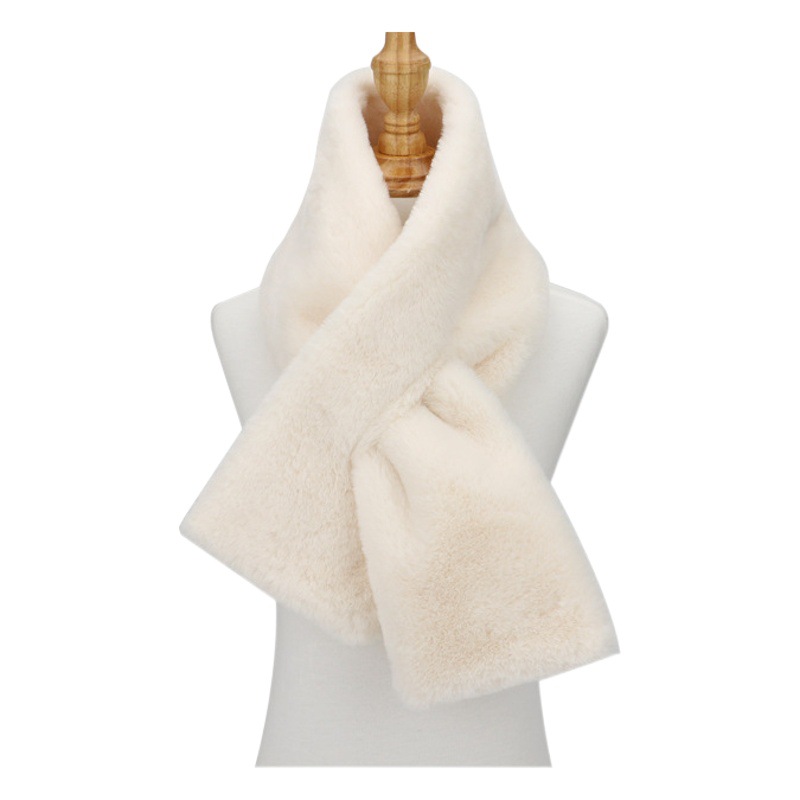 Korean Plush Scarf for Women Winter High-End Small Fresh Pure Color Student Thickeneded and Warm New Imitation Rabbit Fur Scarf