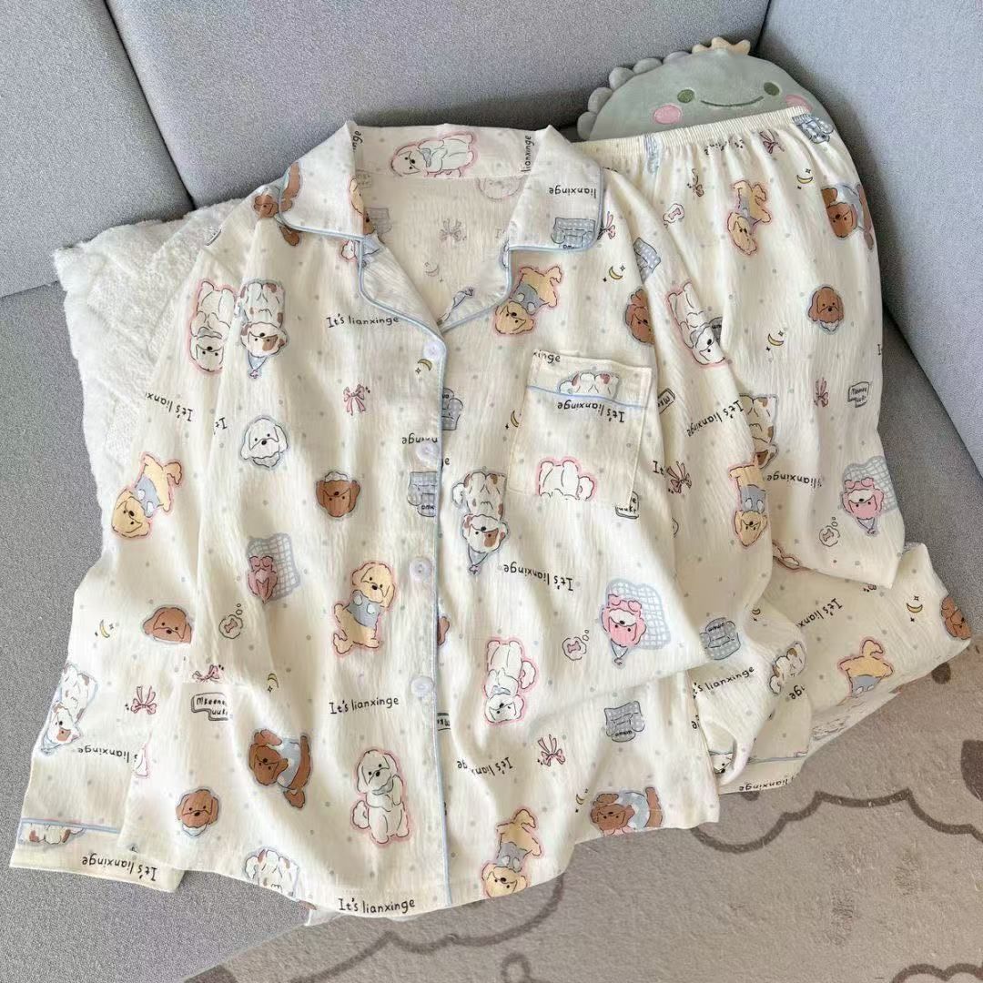 Al por mayor transfronterizo primavera y otoño dulce dibujos animados nubes de algodón pantalones de manga larga pijamas cardigans con solapa cubierta de ropa para el hogar