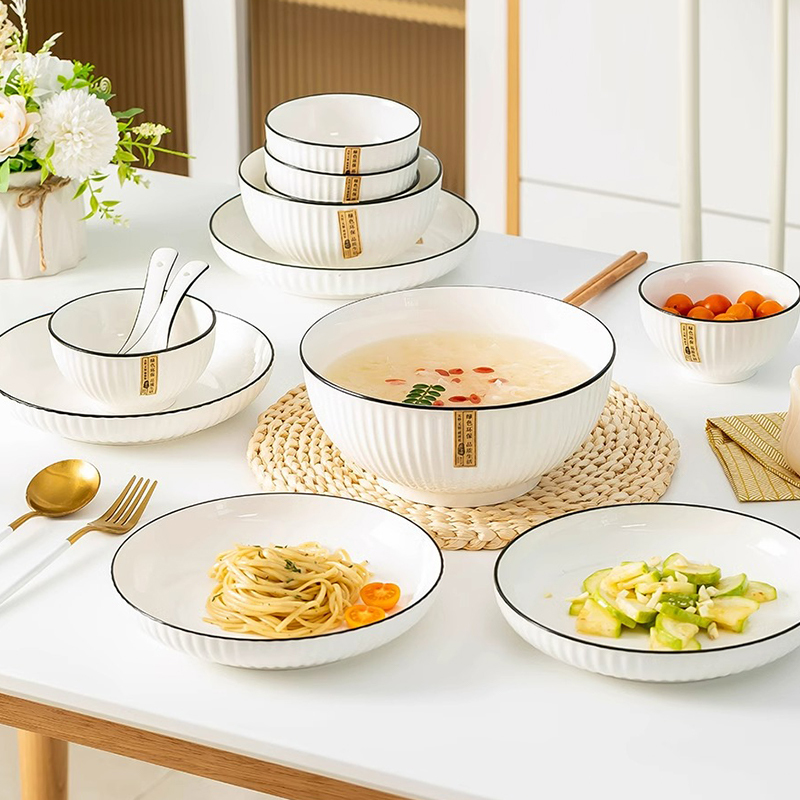 Thickened Household Ceramic Soup Bowl, Large Size, Personalized Rice Bowl, Simple Instant Noodle Bowl, Enlarged Tableware Bowl and Plate Set Thickened Household Ceramic Soup Bowl, Large Size, Personalized Rice Bowl, Simple Instant Noodle Bowl, Enlarged Tableware Bowl and Plate Set