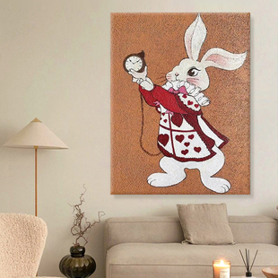 Hand-Painted Texture Oil Painting of a Rabbit for Living Room Decoration, Children's Room, Grand Entrance, French Style Painting