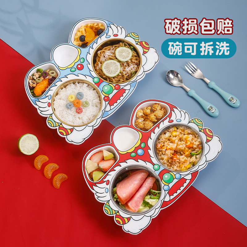 La nueva marea nacional despertar león 304 platos de acero inoxidable para niños estudiantes regalos para bebés a prueba de caídas cubiertos de jardín de infantes