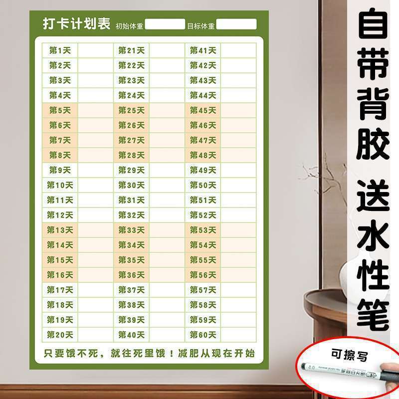计划表减肥打卡记录表天天天天减肥墙贴磁吸批发|undefined