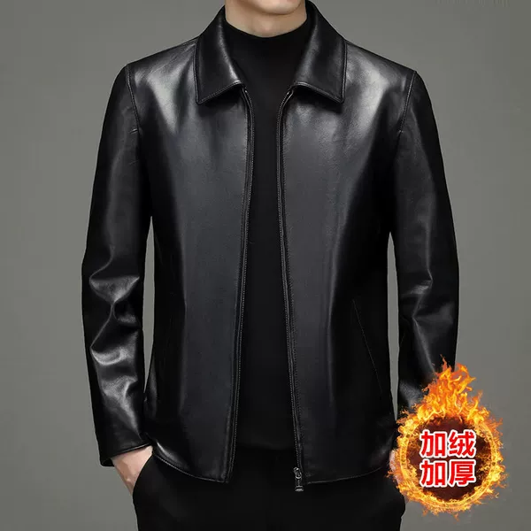 [Thick lapel leather jacket] [Black]