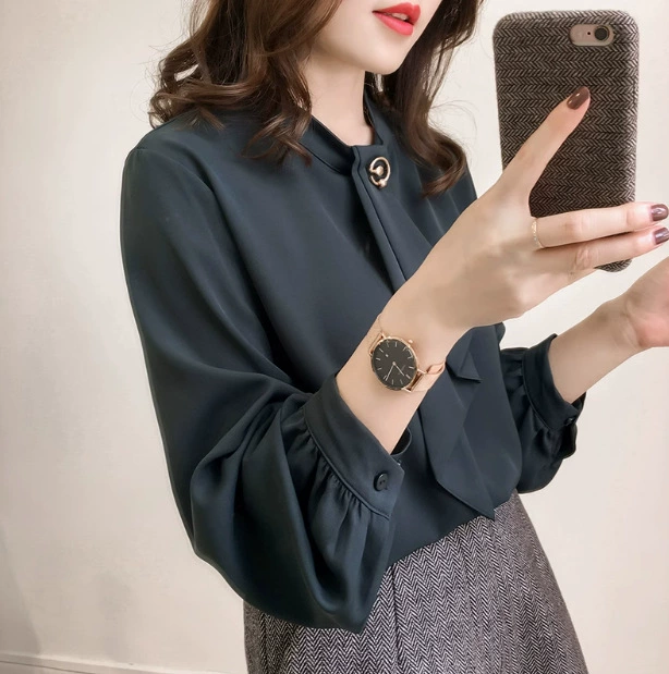 2025 весенняя новая мода интернет-знаменитости рубашка женская с длинным рукавом свободного кроя большой размер рукав фонарик шифоновая рубашка топ в корейском стиле