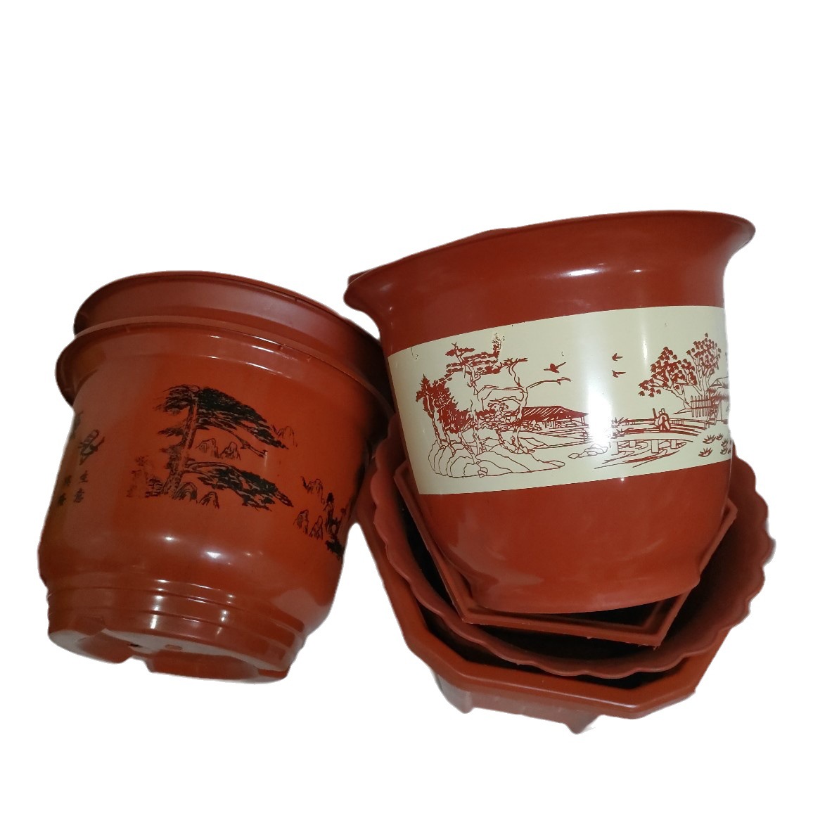 Maceta de plástico vintage con diseño hexagonal y octogonal, estilo rústico, ideal para plantas y suculentas.