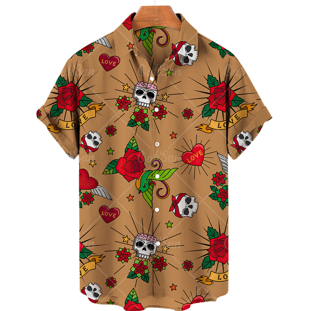 2024 nuevo estilo venta caliente transfronteriza camisa hawaiana para hombres playa suelta moda estampada camisa de manga corta para hombres