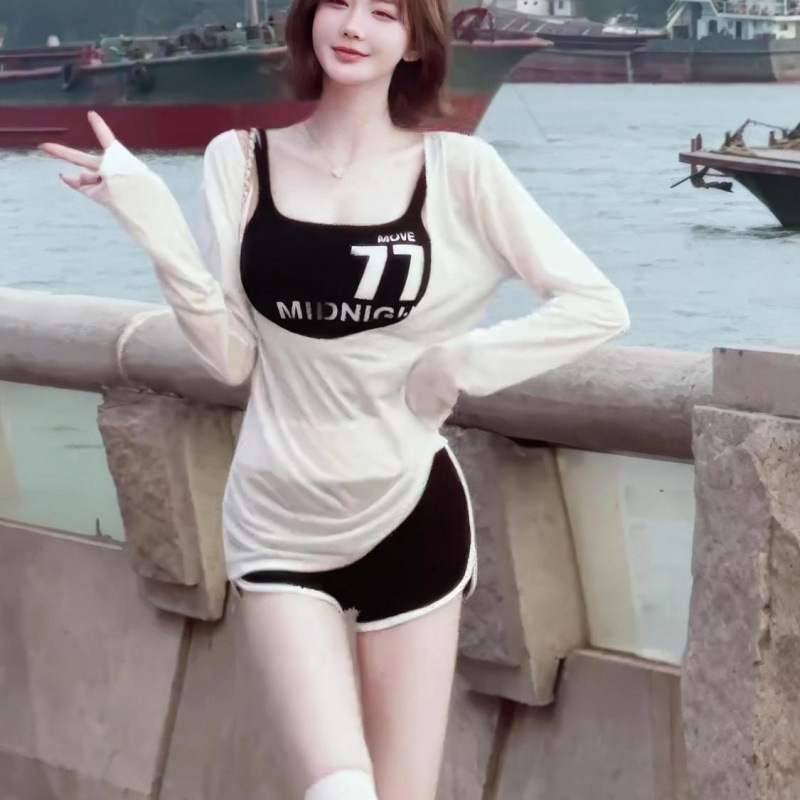 韓国黒 77 レタープリントキャミソールショーツ女性の 2025 夏の新しいホットガールショートツーピースセット|undefined