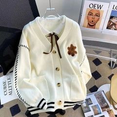 Xiaoxiangfeng セーター セーター ジャケット レディース 秋冬 レイヤード 新しい韓国スタイル V ネック カジュアル カーディガン トップ インナー付き
