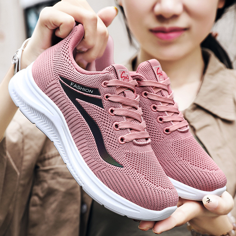 Shoes for Women, Versatile Mother's Shoes, Cross-Border Shoes, Casual Shoes, Export Sports Shoes, Pure Color Fly Woven Breathable Mesh Shoes