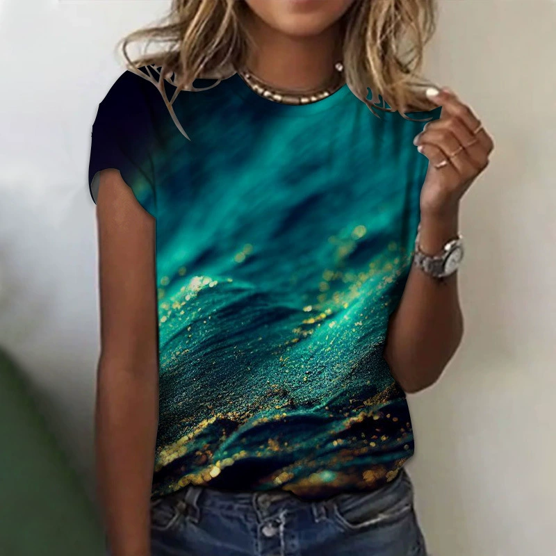 Женская футболка с круглым вырезом AliExpress с 3D цифровой печатью Amazon, Повседневная Свободная футболка с рисунком обоев