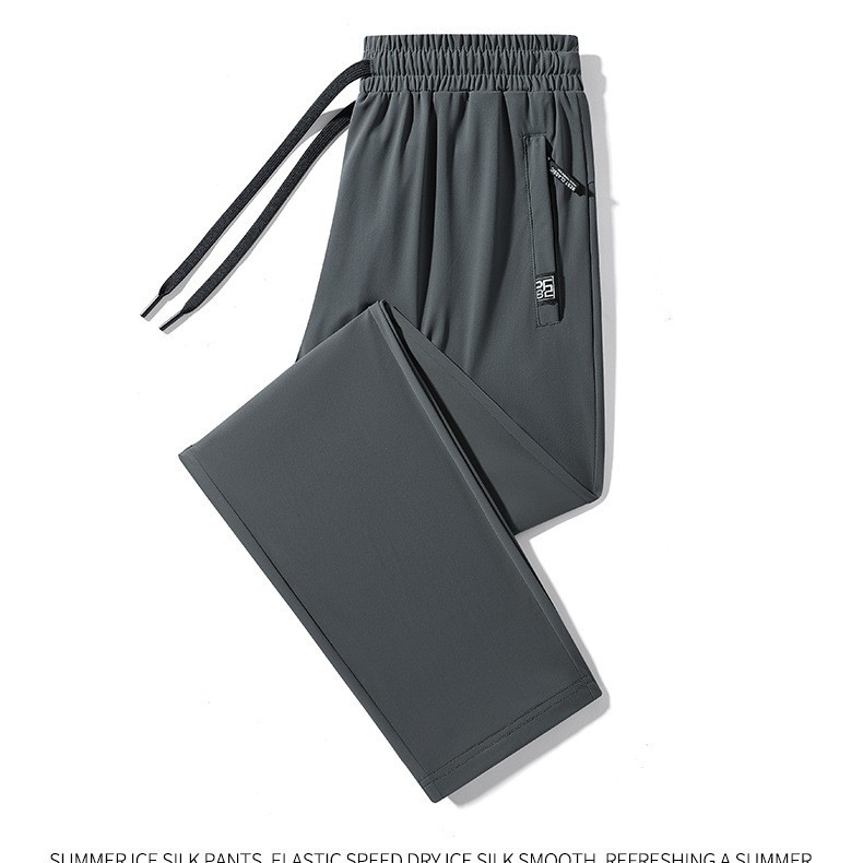 Summer Thin Ice Silk Pants Men's Straight plus size Quick-drying Air-conditioning Pants Sports Cool Casual Pants for Fatty Men