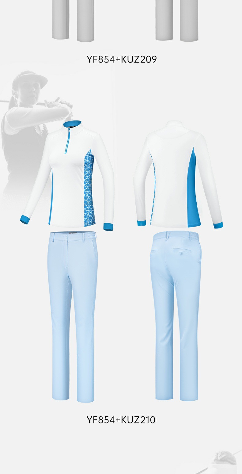Bộ đồ caddie nữ áo sơ mi dài tay phối quần kẻ sọc — [Áo sơ mi trắng xanh và quần kẻ sọc trắng xanh] Bộ đồ caddie nữ YF854 KUZ210, Nếu bạn cần [cùng phong cách quần áo nam], vui lòng liên hệ với dịch vụ khách hàng để tùy chỉnh, [Áo trắng xanh quần xám đậm] Bộ đồ caddie nữ YF854 KUZ210, [Áo trắng xanh quần xanh nhạt] Bộ đồ caddie nữ YF854 KUZ210 chi tiết 8