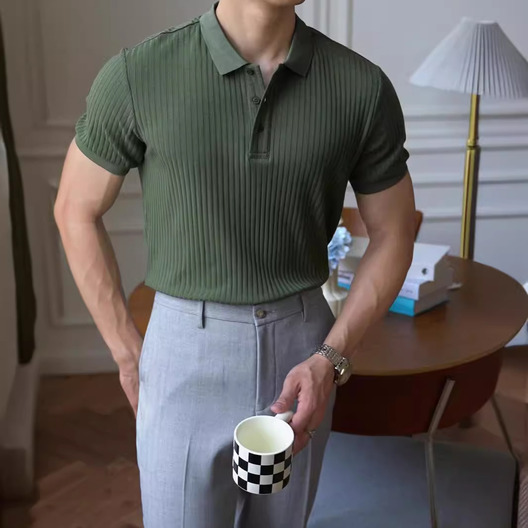 Wind Lapel Short-sleeved T-shirt Men's Casual Business Slim Polo Shirt Men's Fashion Breathable All-match T-shirt Top for Hair