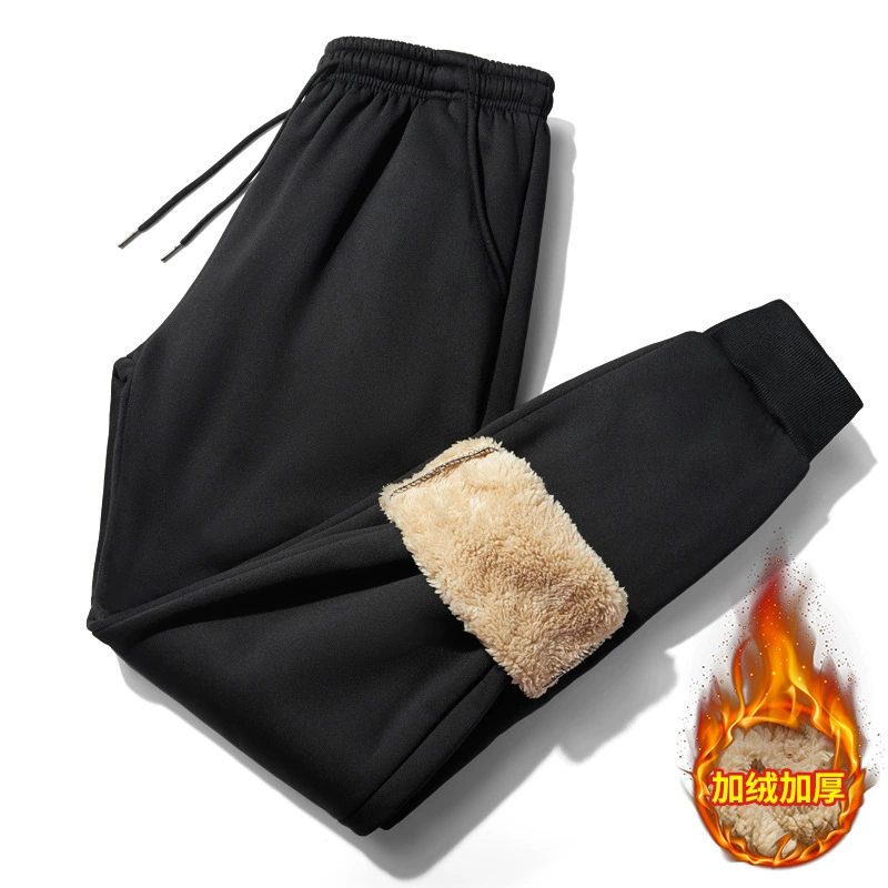 Men's demi-season velvet keep warm sports trousers, Korean style, plus size, 320 gram