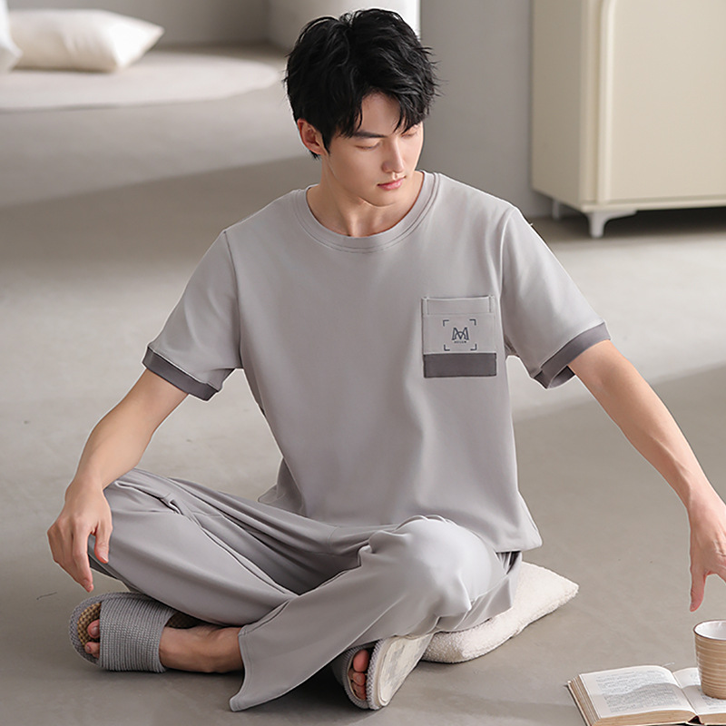 Pijamas de algodón masculino de primavera y otoño de manga larga de algodón de tamaño grande de otoño y invierno de ropa de casa para niños