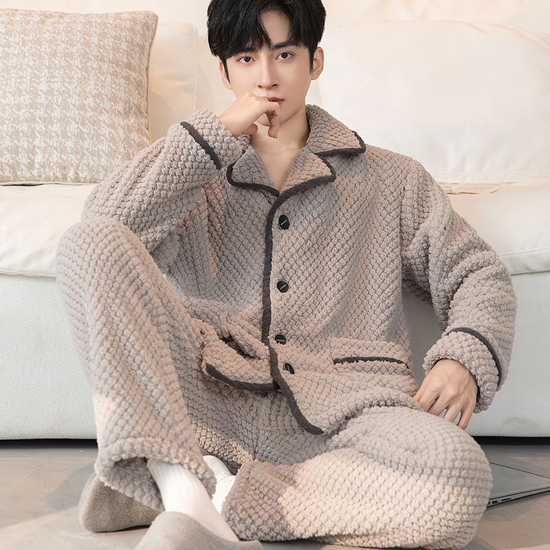 Simple otoño y invierno de hombre coral camisa de pijama de camisa de manga larga larga tamaño grande con camisa de franela cálida ropa de invierno