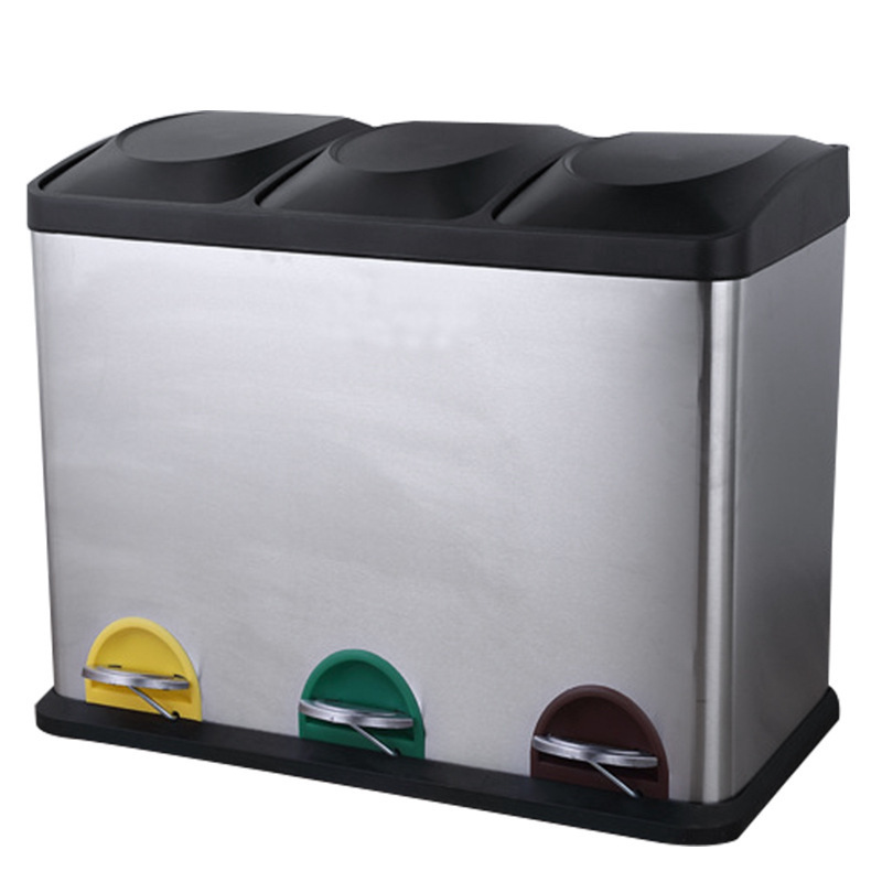 Klibang Stainless Steel Classified Trash Bin Square Pedal Mute Shopping Mall Hotel Vertical Outdoor Trash Bin with Lid