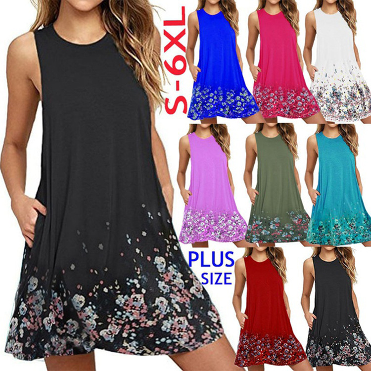 beach fashionable sleevless dress with a round collar sleevless
