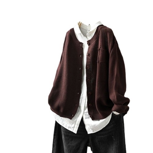 2025 Spring Knit Cardigan Outerwear for Women, Retro Literary Loose Casual Versatile Long Sleeve Sweater, Korean Style