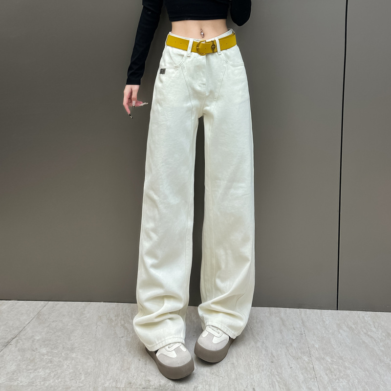 153 Petite Design Sense Jeans Women's High Street Wide Leg Pants Light Color Washed Casual Slimming Wide Leg Pants Spandex