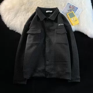 华夫格工装外套男春秋季高级感轻奢夹克oversize高街ins潮牌衣服