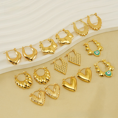 Stainless Steel Retro Turkish Heart Eye Earrings Women's European and American Light Luxury Design Style Horn Bag Elegant Earrings Trendy
