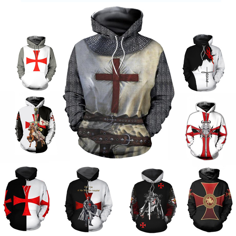 Cross-border European and American Crusaders New Knights Templar Sweater 3D Digital Printed Hoodie cosplay Jacket